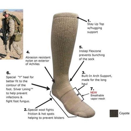 COVERT THREADS Covert Threads CT-5457-CB 4 - 8 Sand Military Boot Sock in Coyote Brown TGCT-5457-CB